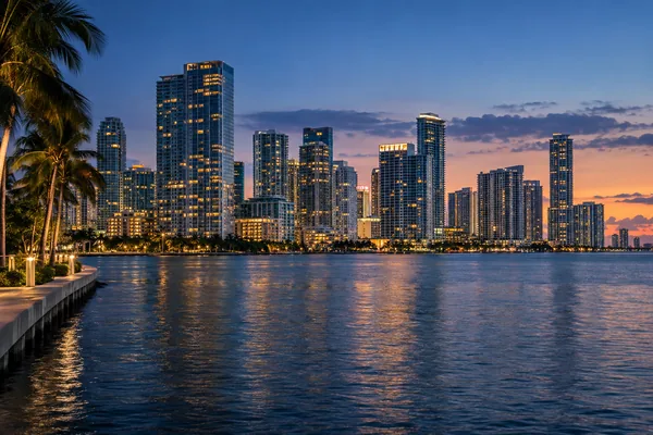 Miami waterfront skyline at golden hour
