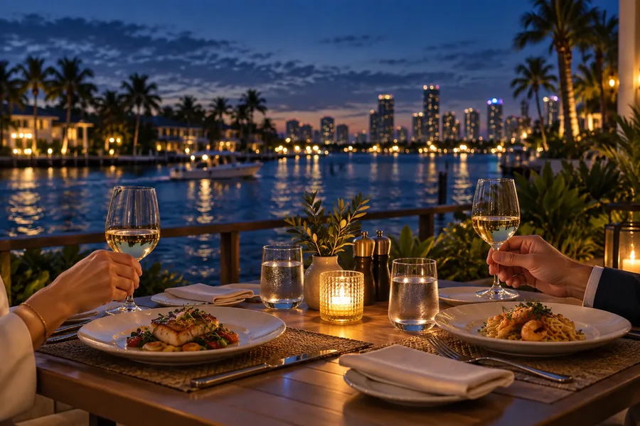Waterfront dinner table for two beside a Fort Lauderdale canal